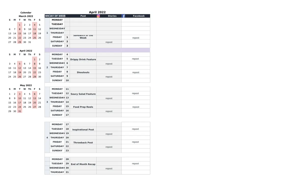 Social Media Calendar - Slide 1 of 1